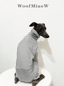 Deep Green Striped Fleece Pet Clothes, Soft & Comfortable, Suitable For Italian Greyhound, Whippet, 4-Leg Jumpsuit, Autumn/Winter