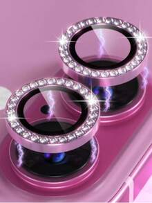 1 Set Shiny Diamond Camera Lens Protector Film, Suitable For IPhone 12/12 Mini/12 Pro/12 Pro Max, 13/13 Mini/13 Pro/13 Pro Max, 11/11 Pro/11 Pro Max, 14/14 Plus/14 Pro/14 Pro Max, 15/15 Plus/15 Pro/15 Pro Max, Rhinestone Decorated Camera Cover Tempered Glass Protector, Colorful Faux Diamond - Pink - View 15