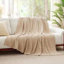 108" X 90" King Size 100% Cotton Cooling And Soft 6-Layer Muslin Throw Blanket, Lightweight Quilt Bedspread Coverlet For Adults All Season, Linen Beige - 01 - Màu be - Xem 4