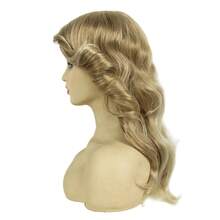 70年代法拉·福西特风格金色长卷假发，女士圣诞节服装假发，80年代迪斯科风格假发，女士日常、派对、角色扮演、万圣节自然合成假发，REEWES假发 - 金色 - 查看 3