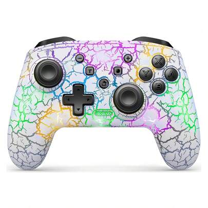 GAMINJA GAMINJA NS015 Wireless Cracked Gaming Controller, 6-Axis Gyroscope Dual Vibration, RGB Wireless Gaming Controller LED, Compatible With Switch, TV Box, PS3, PC