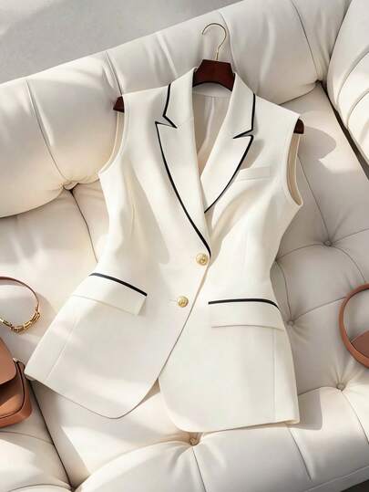 Damen modischer, vielseitiger, eleganter Kontrast-Farben-Büro-Blazer mit Schleife und Knöpfen vorne