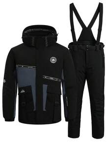 2pcs/Set Boyfriend Style Men Sports & Outdoor Sportswear, Boyfriend Style Men's Professional Sports & EntertainBoyfriend Style Ment Ski Wear Suit, Top & Bottom HX5592 Ski Outfits Black Winter - Black - View 9