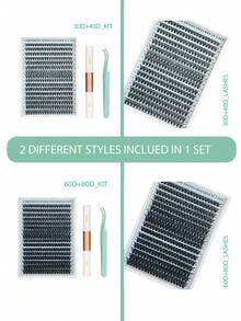 320片自然纤长假睫毛，30D+40D卷翘度，长度10-16毫米，DIY超轻柔软可重复使用睫毛，包含化妆工具、睫毛胶、镊子和2支睫毛刷，适合新手、日常佩戴、派对、音乐节、万圣节等场合。 - 黑色 - 查看 8