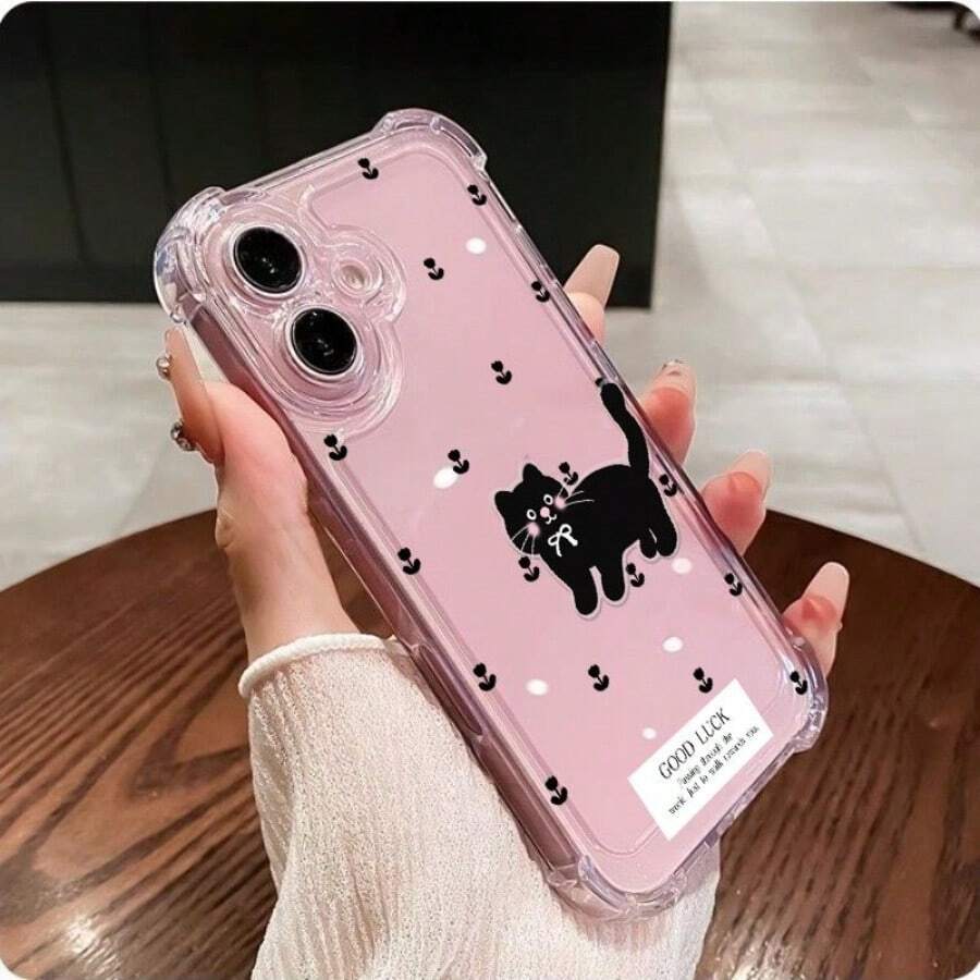 Cubiertas Protectoras para Teléfonos: Silicona Suave Transparente con Estampado de lunares y gato | Compatible con Samsung (Series A, S, Note 10/20),  (16, 15, 14, 13, 12 Pro Plus, X, XS Max) y OPPO, Redmi, , Honor - transparente - Ver 1
