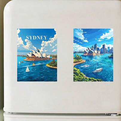 1 pieza Imán de nevera de la Ópera de Sídney - Imán suave de acrílico y goma, imán de paisaje urbano, imán de escenario famoso del mundo, decoración del hogar creativa para amantes de los viajes, regalo de graduación, imán de refrigerador