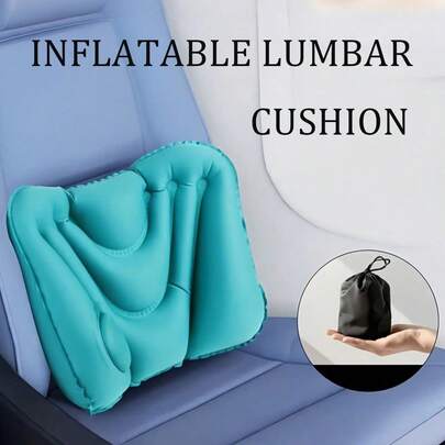 手压式充气腰枕 便携式充气腰垫 男女通用轻便背部支撑垫 气垫旅行垫 适用于火车、飞机、办公椅、汽车长时间坐姿 露营旅行必备配件