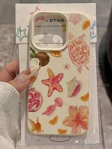 1pc White Leather Texture Minimalist Personalized Pink Starfish, Jellyfish, Seahorse,, Ocean, Sea, Pomegranate, Coconut Pattern Phone, Compatible With 16 Pro, 15/14 Plus, 13, 12, 11, Series - Đặc điểm kỹ thuật - Xem 3