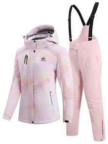 LEIFENSH 一套女士运动户外运动服，女士专业运动休闲服，女士滑雪服上衣+裤子 HX368 粉色滑雪服