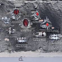 9 قطع مجموعة خواتم قابلة للتكديس بتصميم فضي عتيق، وردة سوداء جوتية، خفاش، قلب، طراز فامبير (للنساء)