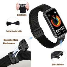 尼龙表带，兼容华为手环10/9/8，编织弹性表带，运动表带，智能手表表带，柔软透气，替换表带，磁扣，男女通用 - 黑色 - 查看 5