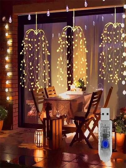 1 قطعة أضواء ألعاب نارية تعمل بالطاقة عبر USB - أضواء خيط ألعاب نارية معلقة للاستخدام الداخلي والخارجي مع 300 خرزة LED، 8 أوضاع إضاءة، للغرفة والسقوف والخيام والديكور الخارجي - عيد الميلاد والحفلات والزفاف وديكور أجواء رأس السنة