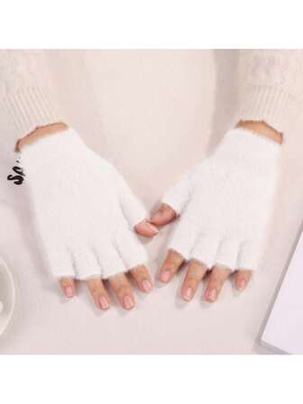 1 Paar modische, warme fingerlose Handschuhe mit langem Haar