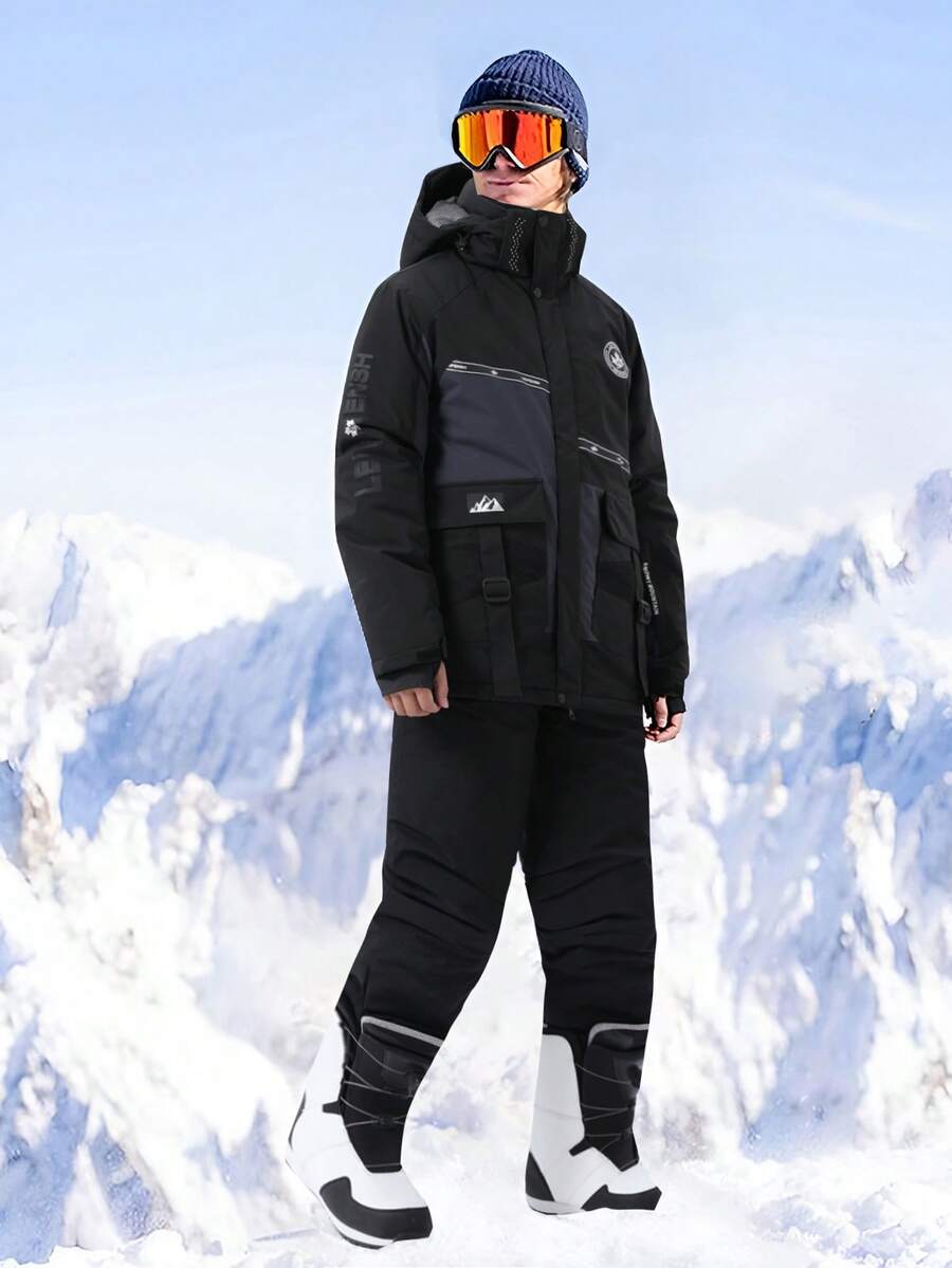 2pcs/Set Boyfriend Style Men Sports & Outdoor Sportswear, Boyfriend Style Men's Professional Sports & EntertainBoyfriend Style Ment Ski Wear Suit, Top & Bottom HX5592 Ski Outfits Black Winter