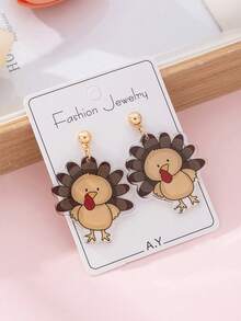 1 Pair Cute Turkey Design Fashion Jewelry Earrings For Women, Perfect Gift For Holiday Party(The Actual Product Has No Cardboard.)