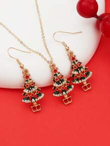 1 Set Elegant Minimalist Casual European & American Holiday Vibe Christmas Tree Necklace & Earrings Set