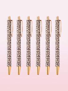 6pcs Cute Leopard Print Ballpoint Pen Set, Retractable Design, Minimalist Printed Pens, Suitable For Journaling And Gift-Giving, Perfect For Wedding, Valentine's Day