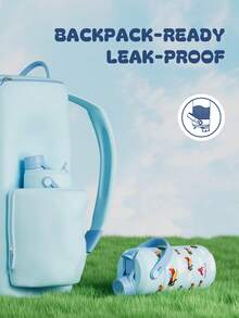 12oz Kids Stainless Steel Water Bottle: 2-In-1 Straw Nozzle Lid, Leak-Proof Thermos Mug With Tote Bag, 24 Hours Cold Storage, Easy To Clean, Suitable For School, Travel, Playtime, Gifts - Blue Airplane - View 3