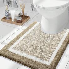 Toilet Rugs U-Shaped 24x20, Extra Soft And Absorbent Microfiber Bathroom Rugs, Non-Slip, Machine Wash Dry, Pl 11ush Shaggy Contour Bath Mats For Toilet Base (Tan And White){Inchcolor_nameinch:InchTanandWhiteinch,Inchsize_nameinch:Inch24\Inchx20\InchContourRuginch} - TanandWhite - View 1