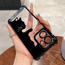 Funda de Teléfono de Diseño Creativo de Lujo Minimalista con Silueta de Gato en Blanco y Negro, Compatible con OPPO Realme 14, 13, 11 Pro Plus, C75, C55, C53, C35, C33 4G/5G, Marco Electrochapado, Cubierta Trasera Transparente Antigolpes - Mezcla de colores - Ver 6