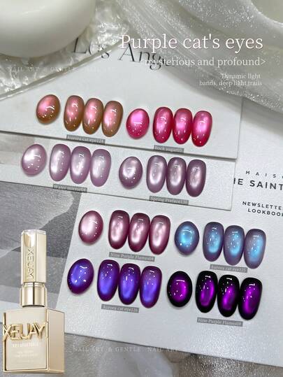 XEIJAYI Purple Series Cat Eye Nail Polish 8Colors 15ml Reflective Cat's Eye Magnetic Nail Gel Soaking UV LED Gel Salon Female Nail Art Tools Fashion Holographic Nail Art