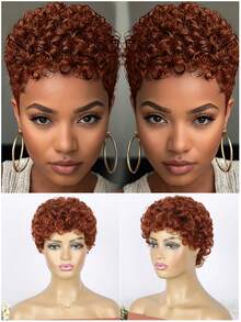 Pixie Cut Wigs Synthetic Short Pixie Cut Wigs For Black Women Curly Wave Glueless Short Layered Pixie Cut Curly Wigs With Bangs Natural For Daily Use - 彩色 - 查看 9