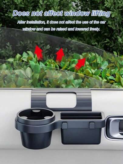 Organizador lateral para porta de carro – Suporte para janela de carro, Plug & Play, Organizador multifuncional para pendurar com porta-copos, compartimento para celular, bolso para cartões e gancho para chaves, Plástico resistente, Sem necessidade de ferramentas, Encaixe universal para carros, SUVs e caminhonetes.