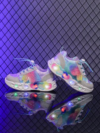 Fashionable LED Luminous Breathable Fabric Sports Shoes, Suitable For Boys And Girls - Casual, Shock-Absorbing, All-Season Anti-Slip Outdoor Running And Walking Shoes