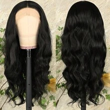 13X4 Light Blue Long Body Wave Lace Front Wig 28" Long Wavy Wigs Glueless Free Part 180% Density Blue Wavy Hair With Adjustable Straps & Combs Heat Resistant Blue Color Loose Wave Synthetic Hair Replacement Wigs For Women Perfect For Daily Wear Parties & Special Occasions - màu đen - Xem 7