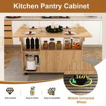 47 Inch Foldable Dining Table / Multi-Functional Kitchen Island With Storage Shelves And Wheels / Width Can Be Reduced To 12 Inches / Easy To Assemble / For Small Spaces,  Kitchen, Dorm, Offic - 胡桃木 - 查看 6