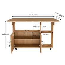 47 Inch Foldable Dining Table / Multi-Functional Kitchen Island With Storage Shelves And Wheels / Width Can Be Reduced To 12 Inches / Easy To Assemble / For Small Spaces,  Kitchen, Dorm, Offic - 胡桃木 - 查看 11