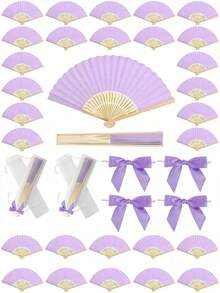 3/15/30件套，夏季紫色系列婚礼礼品扇套装，女士折扇，绿色系列蝴蝶结，透明沙袋，婚礼派对装饰。适用于新娘礼物派对、生日派对回礼、伴娘拍照道具、夏季扇子、活动和派对用品，多件装派对礼品袋。 - 紫色 - 查看 5