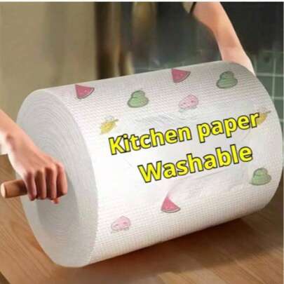Toallas de papel de cocina desechables y lavables, toallas de papel de limpieza de cocina, paño flojo, toallas de papel absorbentes, de uso dual en seco y húmedo, toallas de papel a prueba de aceite para lavar platos, papel de cocina, suministros de cocina, suministros para fiestas de Navidad (patrón aleatorio)