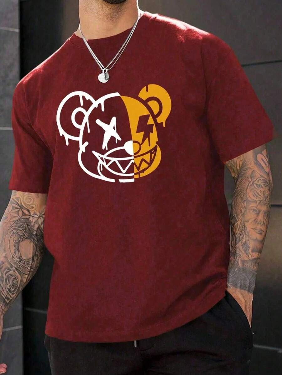 Hombres Camiseta con estampado de dibujos animados - Verde militar - Ver 1
