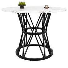 Round Dining Table (76cm), Kitchen Dining Table, Round Coffee Table For 4 People, Suitable For Dining Room, Living Room, Elegant Metal Table Legs, MDF Wood Tabletop, Gold - Black + MDF - View 6