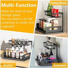 Aoshet Organizers And Storage 2 Tier Slide Out Kitchen Cabinet Organizer Sturdy Metal Bathroom Storage,Black - màu đen - Xem 8