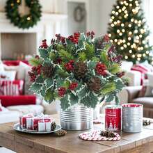 16 Pcs Artificial Christmas Berries Pine Picks Christmas Fake Pine Stem Bouquet Winter Greenery Floral For Centerpiece Xmas Indoor Outdoor Drations,26166928 - 薄荷綠 - 查看 2