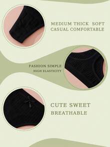 5条装女士低腰罗纹丁字裤，可爱蝴蝶结设计，优雅成熟浪漫法式内衣，轻盈柔软舒适，日常旅行礼物/圣诞内衣 - 黑色 - 查看 7