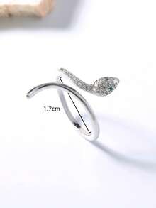 Nooxian 1件可调节开口戒指，镶嵌微镶锆石绿色蛇眼饰品，女士款 - 銀色 - 查看 10