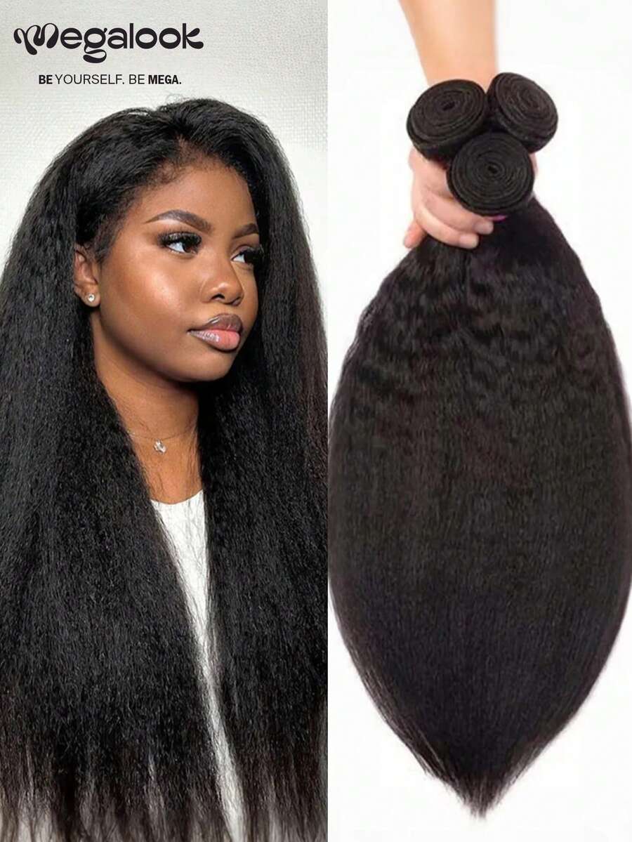 MEGALOOK 1 Bundle & 3 Bundles Yaki Straight Hair Extensions, 100% Human Hair, 10-30 Inches, 10A Grade Unprocessed Brazilian Virgin Hair, Natural Hair Bundles, High Quality, Suitable For Women. 1 Bundle Or 3 Bundles Hair Weave Available - Premium Unprocessed Brazilian Human Hair Bundles - SNatural - View 1