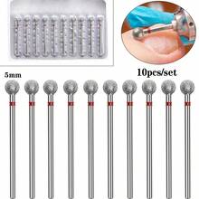 10件套专业美甲钻头，玉米层美甲钻头，红色圆形收纳盒，5.0毫米
