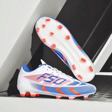 男式足球鞋专业五人制足球鞋人造草训练鞋适合男孩和女孩 AG/MG - 白色 - 查看 2