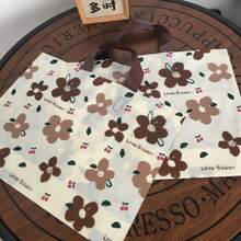 50个/包 花卉图案可重复使用塑料购物袋，加厚手提袋，棕色、粉色和紫色花卉印花，可爱手提包，适用于零售展示、杂货店、日常使用（无拉链），甜美风格散装包装，礼品包装袋，情人节，婚礼回礼 - 彩色 - 查看 10