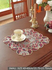 1 tấm vải 100% Polyester thêu ren 3D tinh tế trang trí nhà cửa, khăn tủ, khăn trải bàn ăn nhà bếp, miếng lót đĩa, trang trí ngày lễ trong nhà ngoài trời, dã ngoại, tiệc tùng, khăn trải bàn cưới - Màu Đỏ Sâu - Xem 11