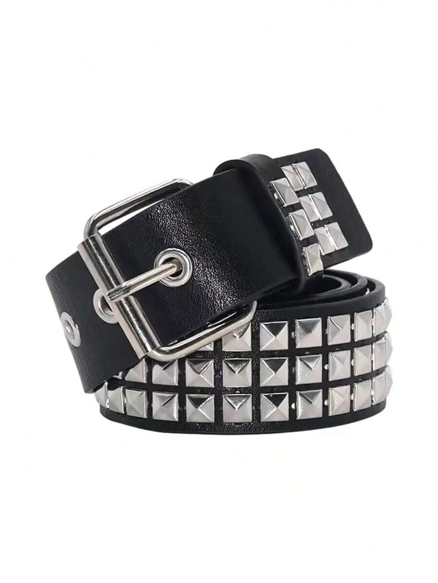 Street 1PC Stylish Punk Style Rivet Decor Versatile Jeans Belt Dress Belt Halloween Summer, School Fall, Autumn, Halloween - 黑色 - 查看 1