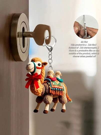 可爱的亚克力骆驼吊坠，骆驼系着红色蝴蝶结，背面装饰精美，亚克力装饰汽车吊坠，萌萌的卡通骆驼一家钥匙扣包包吊坠，龙虾扣吊坠，可爱的骆驼图案，耳机吊坠，手机壳吊坠 - 完美搭配车钥匙、背包和手提包，也是一份绝佳的礼物，母亲节礼物，圣诞节和情人节礼物。