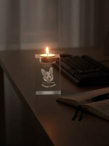 1pc Custom Pet Memorial 3D Holographic Photo Crystal Candlestick, A Personalized Laser-Engraved Memorial Glass Candlestick, A Unique Comfort Gift For The Passing Of A Dog Or Cat, A High-Quality Family Memorial And Condolence Ornament. As A High-Quality Pet Keepsake, It Is Both A Personalized Candlestick And A Pet Memorial Ornament. - 彩色 - 查看 4