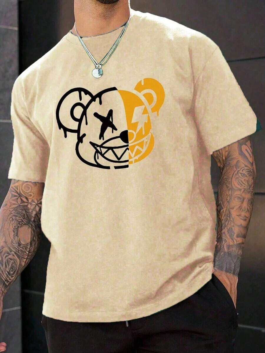 Hombres Camiseta con estampado de dibujos animados - Beis - Ver 1