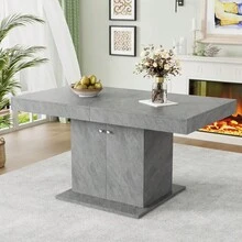 Extendable Dining Table, L140/180*W80*H76cm, Dining Table With Storage, Rectangular Dining Table, Leisure Coffee Table, Multifunctional Space-Saving Dining Table, Automatic Telescopic Table, White - Gray + Particle Board - View 2