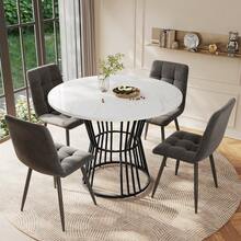 Mesa de Comedor Redonda (80*80*75cm), Mesa de Comedor de Cocina, Mesa de Café Redonda para 4 Personas, Adecuada para Comedor, Sala de Estar, Patas de Mesa de Metal, Patrón deármol Blanco y Patas de Mesa Doradas - Negro + MDF - Ver 1